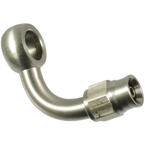 Proflow Stainless Steel Banjo Hose End 7/16 90 Degree Bend For -03AN PTFE Hose