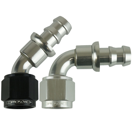 Proflow 120 DEG PUSH ON HOSE END - 4 BLACK/SILVER