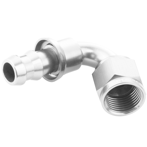 Proflow 120 Degree Push Lock Hose End Barb 1/2'' To Female -08AN, Polished
