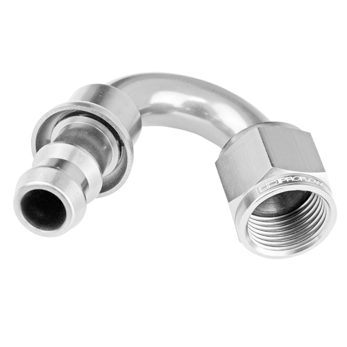 Proflow 150 Degree Push Lock Hose End Barb 1/4'' To Female -04AN, Polished
