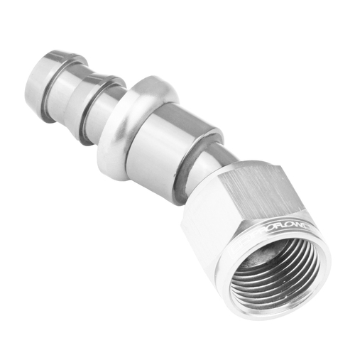 Proflow 30 Degree Push Lock Hose End Barb 1/4'' To Female -04AN, Polished