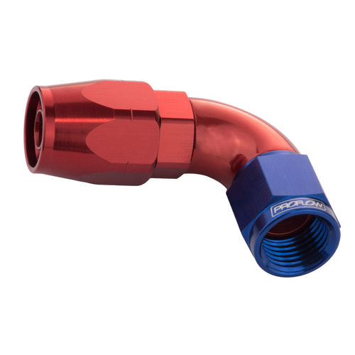 Proflow Fitting Hose End 90 Degree Full Flow -04AN, Blue/Red