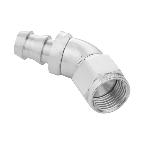 Proflow 45 Degree Fitting Hose End Full Flow Barb to Female -06AN, Polished