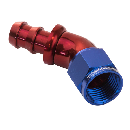 Proflow 45 Degree Fitting Hose End Full Flow Barb to Female -10AN, Blue/Red