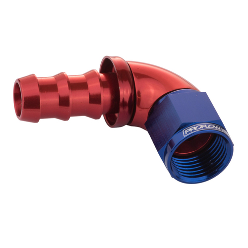 Proflow 90 Degree Fitting Hose End Full Flow 1/4in. Barb to Female -04AN, Blue/Red