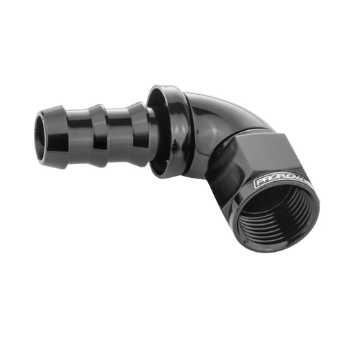 Proflow 90 Degree Fitting Hose End Full Flow 1/4in. Barb to Female -04AN, Black
