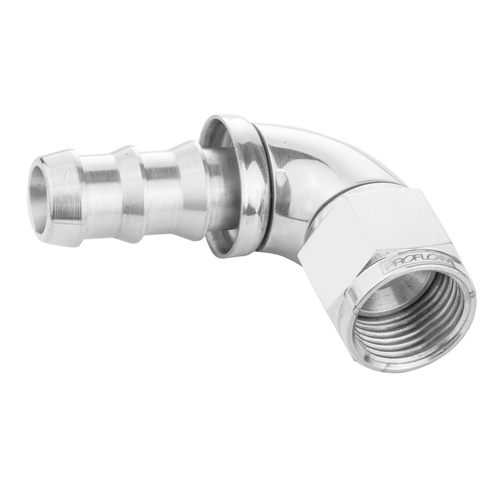 Proflow 90 Degree Fitting Hose End Full Flow 3/8in. Barb to Female -06AN, Polished