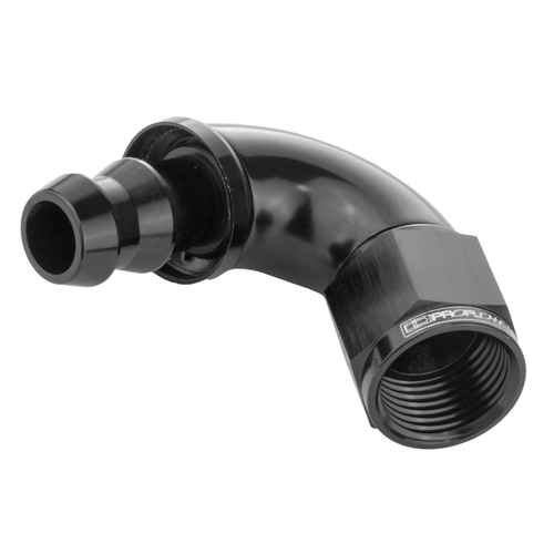 Proflow 120 Degree Fitting Hose End Full Flow Barb to Female -06AN, Black