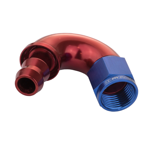 Proflow 150 Degree Fitting Hose End Full Flow Barb to Female -06AN, Blue/Red