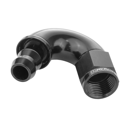 Proflow 150 Degree Fitting Hose End Full Flow Barb to Female -10AN, Black