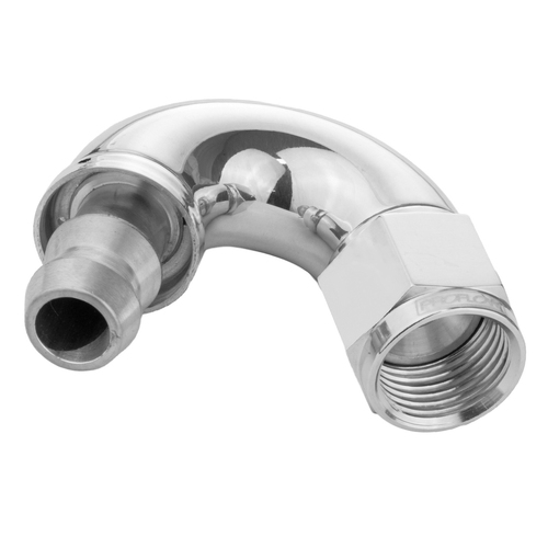 Proflow 150 Degree Fitting Hose End Full Flow Barb to Female -12AN, Polished