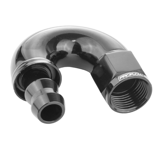 Proflow 180 Degree Fitting Hose End Full Flow Barb to Female -06AN, Black