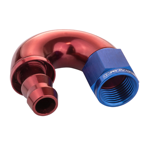 Proflow 180 Degree Fitting Hose End Full Flow Barb to Female -10AN, Blue/Red