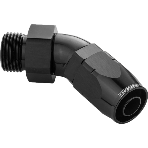 Proflow 45 Degree Fitting Hose End -06AN Orb Male To -06AN, Black