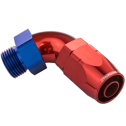 Proflow 90 Degree Fitting Hose End -06AN Orb Male To -06AN, Blue/Red