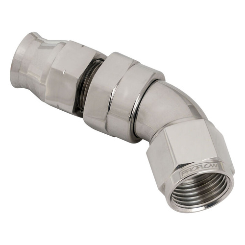 Proflow Full Flow 3/8in. Tube To Female -06AN Hose End, 45 Degree, Tube Adaptor, Polished