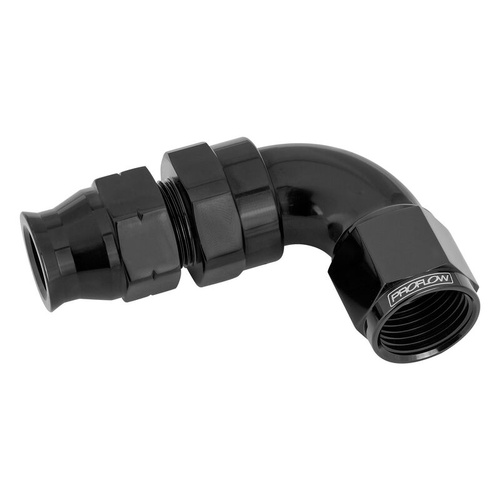 Proflow Full Flow 5/16in. Tube To Female -06AN Hose End, 90 Degree, Tube Adaptor, Black