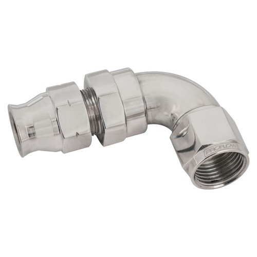 Proflow Full Flow 1/2in. Tube To Female -08AN Hose End, 90 Degree, Tube Adaptor, Polished