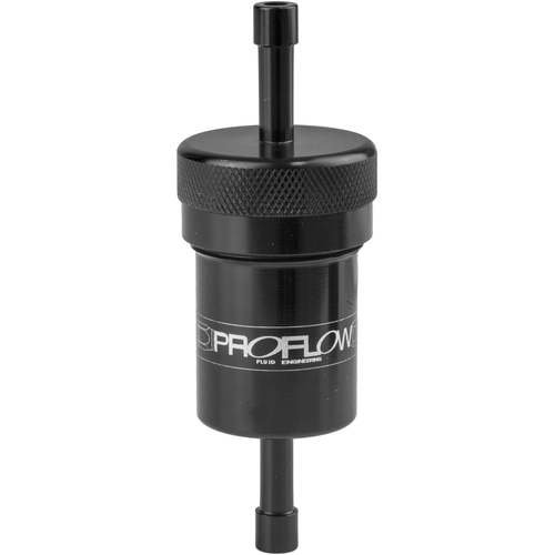 Proflow Fuel Filter Aluminium 1/4in. Hose barb 150 Micron Stainless Steel, Black