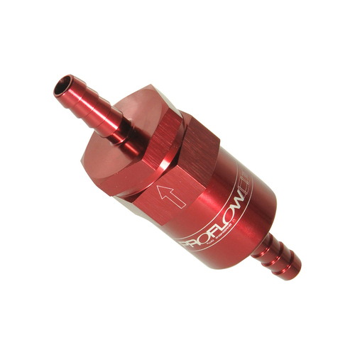 Proflow Billet Inline Aluminium Fuel Filter 5/16in. Barb Red 30 Micron