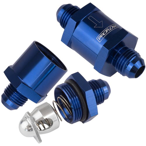 Proflow Fuel Check Valve, Blue, Aluminium, -6 AN Male to -6 AN, Male