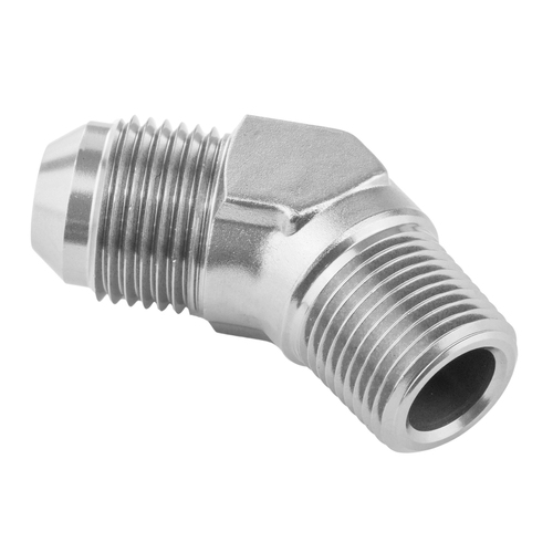 Proflow Male Adaptor -10AN 45 Degree To 1/2in. NPT, Silver