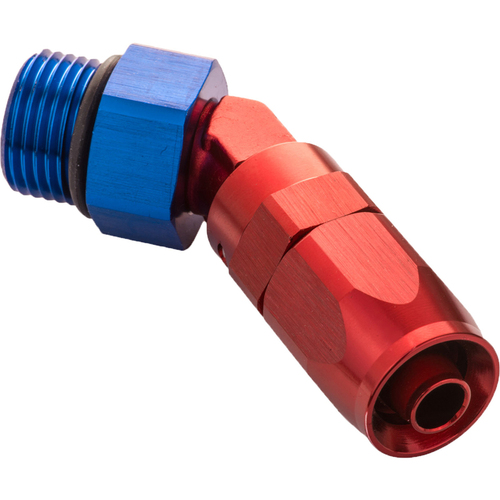 Proflow Fitting, 45 Degree Hose End -08AN Hose To Male -06AN Thread, Blue/Red
