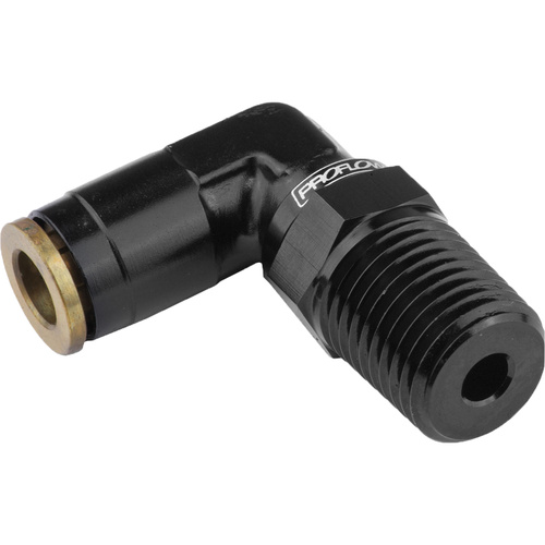 Proflow Fitting, Push To Connect Nylon Tube 90 Degree 3/16in. Nylon Tube To 1/8in. NPT, Black