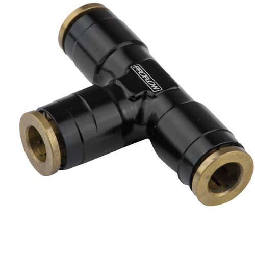 Proflow Fitting, Push To Connect Nylon Tube, Tee 3/16in. Nylon Tube, Black