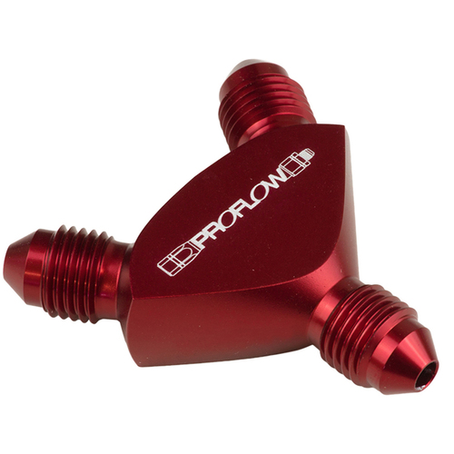 Proflow Fitting Aluminium AN Y-Adaptor -03AN Male To -03AN Male x 2, Red
