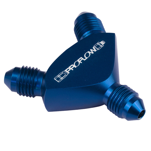 Proflow Fitting Aluminium AN Y-Adaptor -04AN Male To -03AN Male x 2, Blue