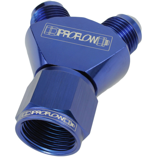 Proflow Y-Block -10AN Female Swivel To Dual -06AN Male, Blue