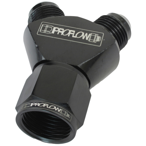 Proflow Y-Block -10AN Female Swivel To Dual -08AN Male, Black