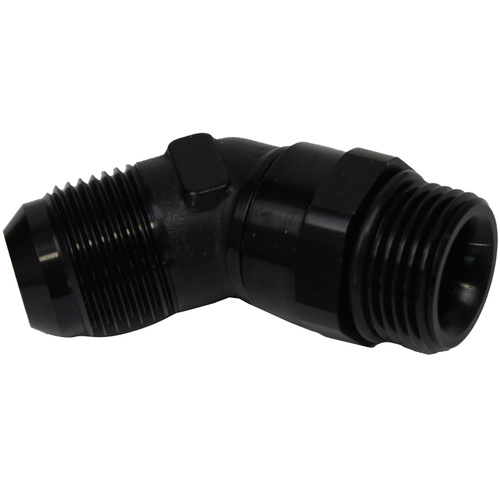 Proflow Adaptor Male -08AN 45 Degree To -06AN Thread Swivel, Black
