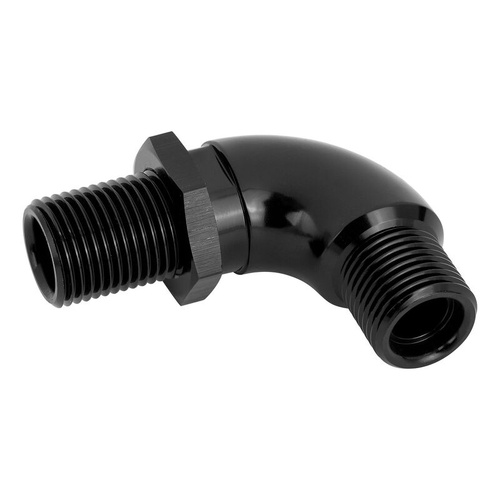 Proflow Air Conditioning Adaptor Bulkhead Fitting, #10 A/C 7/8"-14, 90 Degree, Aluminium, Black