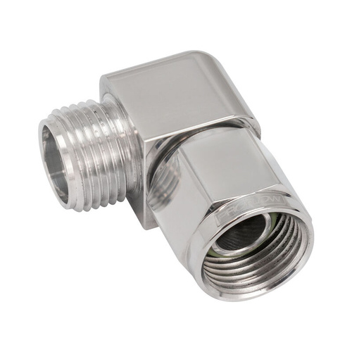 Proflow Air Conditioning Adaptor Tite Fit Fitting, #10 A/C 7/8"-14, 90 Degree, Female to Male, Aluminium, Polished