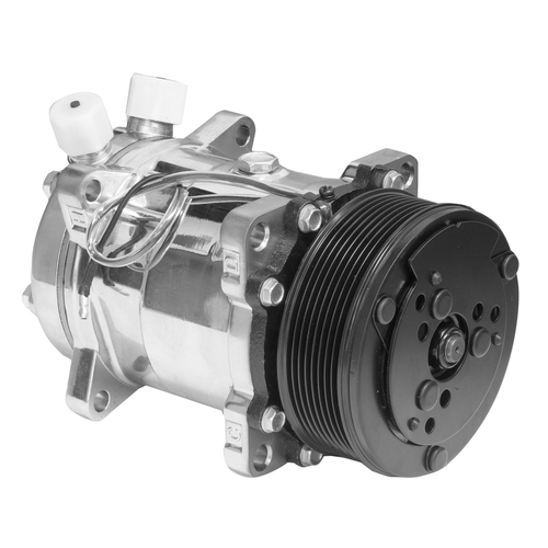 Proflow Air Conditioning Compressor, Sanden 508, Aluminium, Polished, 8-groove Serpentine Pulley, Each
