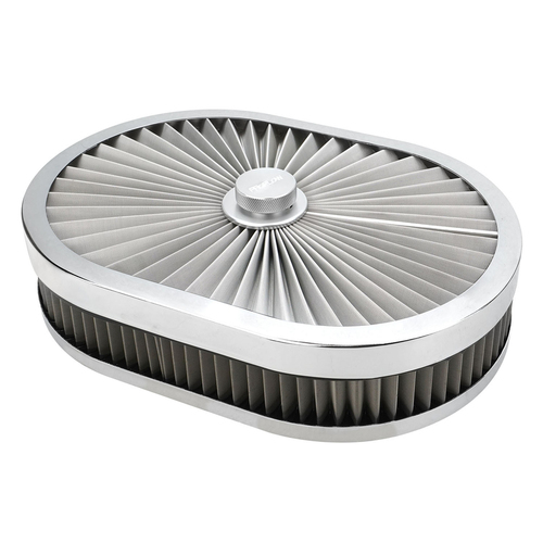 Proflow Air Filter Assembly Flow Top Oval Stainless Steel 12in. x 9in. x 2in. Suit 5-1/8in. Flat Base