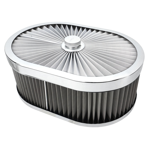 Proflow Air Filter Assembly Flow Top Oval Stainless Steel 12in. x 9in. x 5in. Suit 5-1/8in. Flat Base