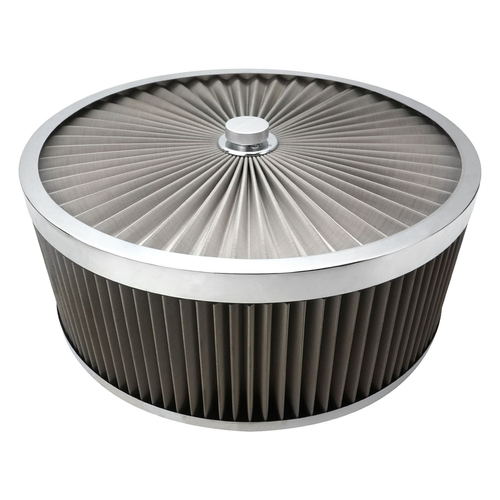 Proflow Air Filter Assembly Flow Top Round Stainless Steel 14in. x 4in. Suit 5-1/8in. Neck Recessed Base