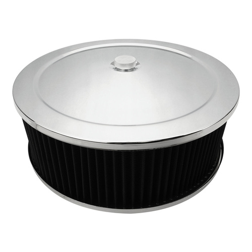 Proflow Air Filter Assembly Round 14in. x 5in, Chrome, Flat Base,