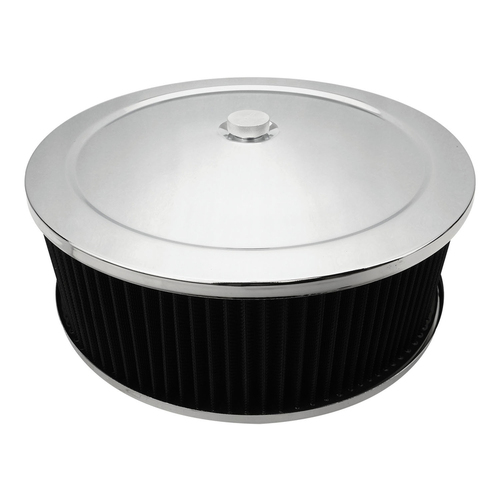 Proflow Air Filter Assembly Round 14in. x 5in., Chrome, Flat Base,