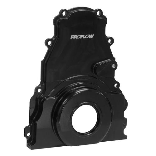 Proflow Timing Cover, 2-Piece, Billet Aluminium, Black Anodised, For Chevrolet For Holden LS Engines, Each