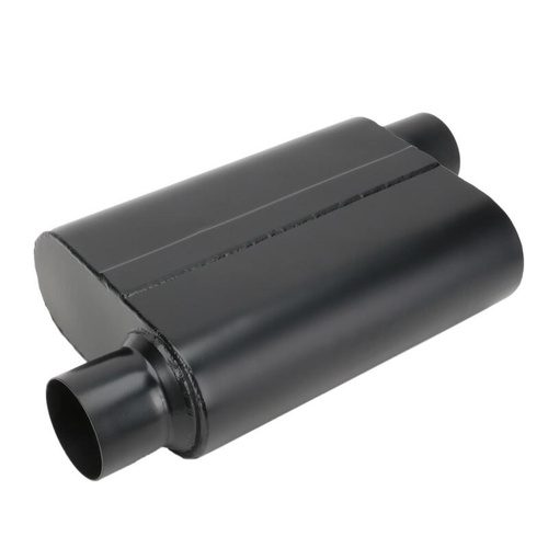 Proflow Muffler, 3.00 in, Black Compact Flow Chamber II, side Inlet To 3.00 in. Side Outlet, 9.75" x 13" x 4" body, Each