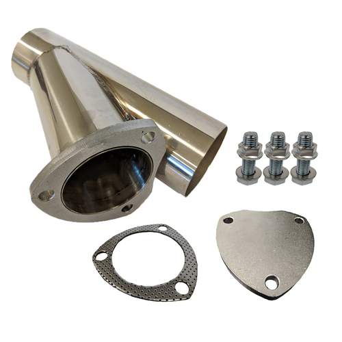 Proflow Exhaust 304 Stainless Steel Cut Out Y Pipe 2.5'', Cap Gasket & Bolts 10in. overall length, Each