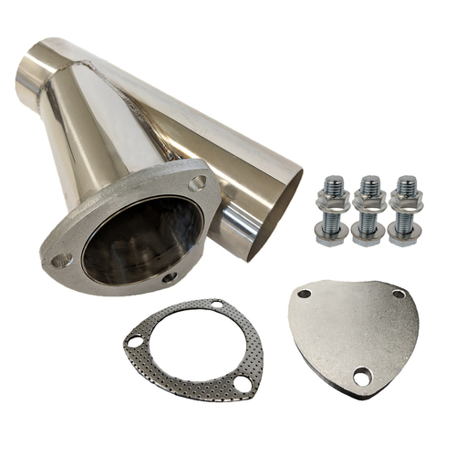 Proflow Exhaust 304 Stainless Steel Cut Out Y Pipe 3.5in, Cap Gasket & Bolts 10in. overall length, Each