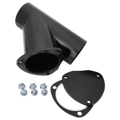 Proflow Exhaust Steel Cut Out Y Pipe 4.0in., Cap Gasket & Bolts 10in. overall length, Each