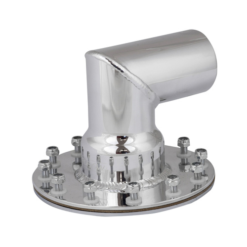 Proflow Fuel Filler Neck Aluminium Polished, 90 Degree, 2 1/2 in. Diameter, 12-Bolt Flange, 4.75'' PCD, Each