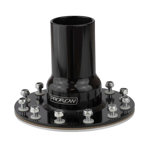Proflow Fuel Filler Neck Aluminium Black, Straight 2 in. Diameter, 12-Bolt Flange, 4.75'' PCD, Each