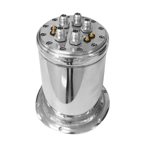 Proflow Billet Surge Tank Kit, Round 152 x 230mm Polished, Dual Mount In tank Carrier-AN8 Male, 39mm fuel pumps